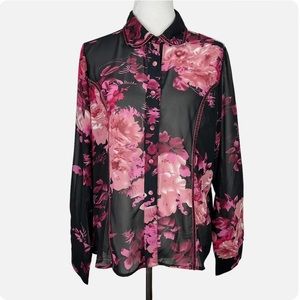 Vintage 90s Floral Sheer Blouse Lemon Grass studio Size Large